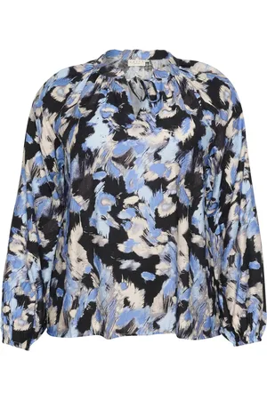 Kaffe Blusar & Skjortor , Dam, 7Xl, Grafiska Stryk V-Ringad Blus