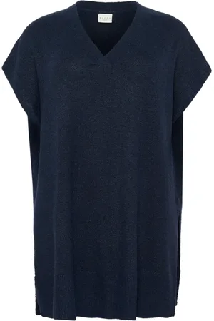 Kaffe Stickade tröjor & koftor, Dam, L, Midnight Marine Stickad Poncho