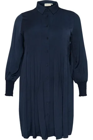 Kaffe Klänning, Dam, 5Xl, Polyester, Midnight Marine Skjortklänning