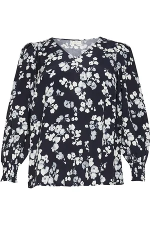 Kaffe Blusar & Skjortor , Dam, 2Xl, Marine Flower Blus med Puffärmar