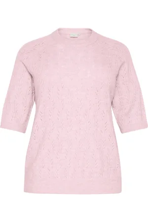 Kaffe Stickade tröjor & koftor, Dam, S, Polyester, Lila Snö Melange Stickad Tröja