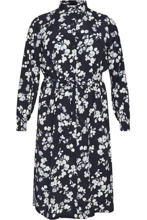 Kaffe Klänning, Dam, 7Xl, Marine Flower Skjortklänning