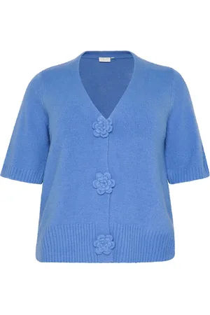 Kaffe Stickade tröjor & koftor, Dam, XL, Polyester, Blommig Kofta Ebb And Flow