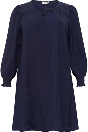 Kaffe Klänning, Dam, 5Xl, Nylon, Midnight Marine Klänning med Puffärmar
