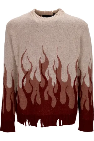 Vision Of Super Stickade tröjor & koftor, Herr, L, Flames Broderad Crew Neck Tröja