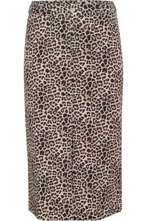 Kaffe Kjol, Dam, 2Xl, Denim, Denimkjol Leopardmönster
