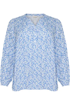 Kaffe Blusar & Skjortor , Dam, 3Xl, Blå/Krita Grafiskt Tryck Blus