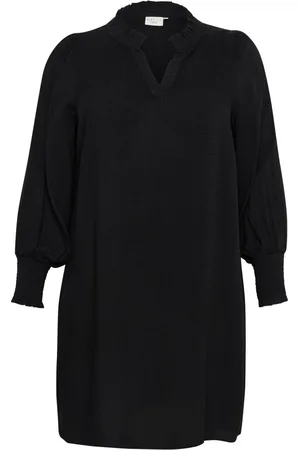 Kaffe Klänning, Dam, 7Xl, Svart Djup Klänning med Puffärmar
