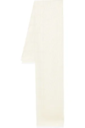 Twin-Set Accessoarer, Dam, ONE Size, Kräm Jacquard Fransad Kant Halsduk