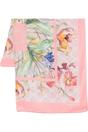 Twin-Set Accessoarer, Dam, ONE Size, Rosa Halsduk med Mix Print Kant