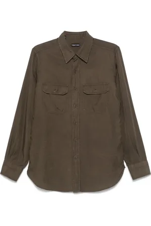 Tom Ford Skjorta, Herr, 2Xl, Bomull, Slim Fit Militär Twill Skjorta