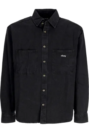 Obey Skjorta, Herr, L, Denim, Svart Denim Långärmad Skjorta