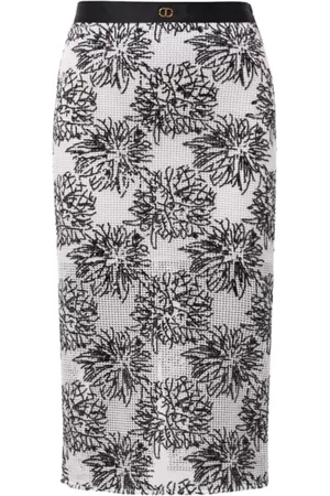 Twin-Set Kjol, Dam, S, Bomull, Vit Blommig Broderad Bomullskjol