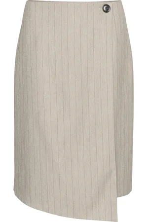 Kaffe Kjol, Dam, M, Grå Pinstripe Asymmetrisk Kjol
