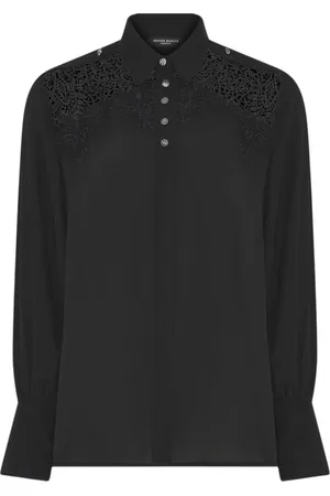 Bruuns Bazaar Blusar & Skjortor , Dam, XL, Polyester, Elegant svart skjorta med broderade detaljer