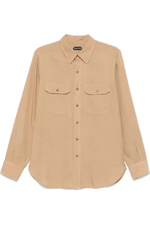 Tom Ford Skjorta, Herr, 4Xl, Bomull, Slim Fit Militär Twill Skjorta
