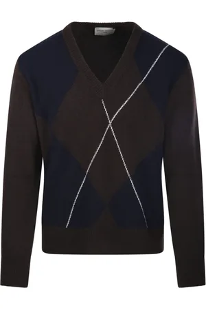 OFFICINE GENERALE Stickade tröjor & koftor, Herr, L, Kashmir, Manolo Sweater i Kaffe, Marinblå, Ecru