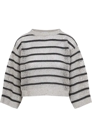 Brunello Cucinelli Stickade tröjor & koftor, Dam, M, Linne, Randig Pullover Tröja