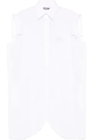 Moschino Blusar & Skjortor , Dam, S, Vit Ärmlös Broderad Logotyp Topp