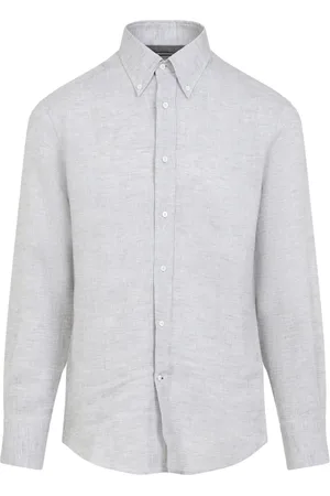 Brunello Cucinelli Skjorta, Herr, L, Linne, Grå Linneskjorta Elegant Stil