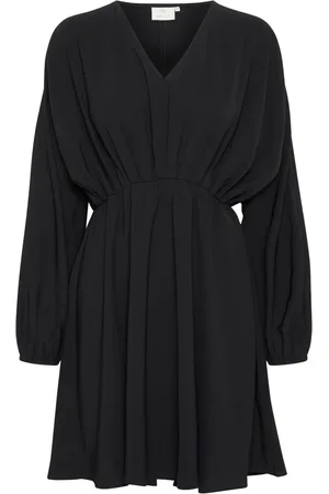 Kaffe Klänning, Dam, XS, Polyester, Feminin Klänning med V-Ringning Svart