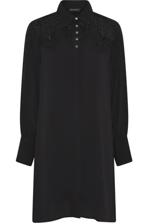 Bruuns Bazaar Klänning, Dam, XS, Polyester, Svart skjortklänning med spetsdetaljer