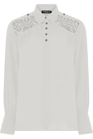 Bruuns Bazaar Blusar & Skjortor , Dam, S, Polyester, Elegant Broderad Skjorta med Krage