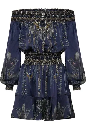Camilla Klänning, Dam, S, Off Shoulder Kort Klänning Egyptisk Effekt