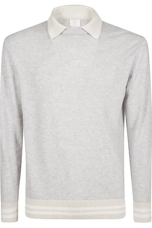 ELEVENTY Stickade tröjor & koftor, Herr, M, Cashmere Polo Tröja med College-Inspirerade Ränder