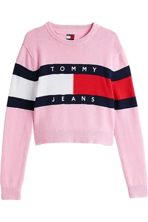 Tommy Hilfiger Stickade tröjor & koftor, Dam, S, Färgblock Rund Hals Tröja