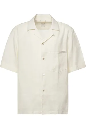 ELEVENTY Skjorta, Herr, 2Xl, Linne, Vit linneskjorta med korta ärmar