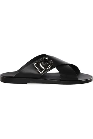 Dolce & Gabbana Skor, Herr, 41 1/2 EU, Läder, Svarta lädersandaler med DG-logotyp