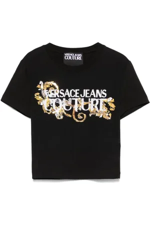 VERSACE Topp, Dam, S, Svart T-shirt Polo med Kristallutsmyckning