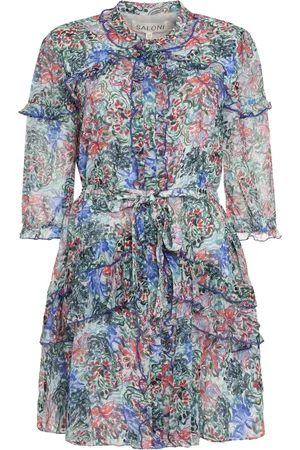 SALONI Klänning, Dam, S, Ruffled Blommig Silke Skjortklänning