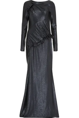 TALBOT RUNHOF Klänning, Dam, M, Polyester, Klänning med Draperad Halsring och Transparenta ärmar