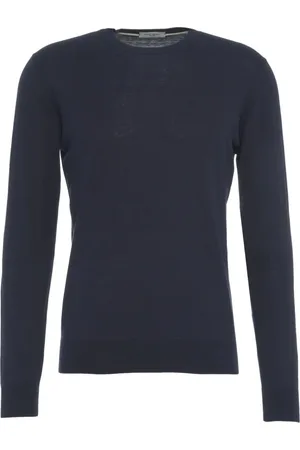 Paolo Pecora Stickade tröjor & koftor, Herr, M, Blå Stickad Tröja Pullover Klassisk Rund Hals