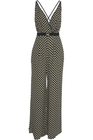 Elisabetta Franchi Jumpsuits & Playsuits, Dam, M, Svart V-ringad Jumpsuit med Gyllene Detaljer