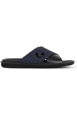 Giorgio Armani Skor, Herr, 45 EU, Läder, Nattsvart Cross Slide Sandaler