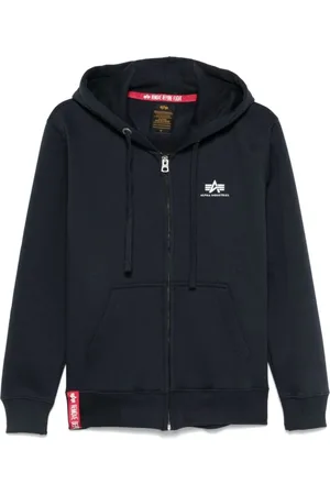 Alpha Industries Sweatshirts & Hoodies, Herr, S, Bomull, Blå huvtröja med framficka