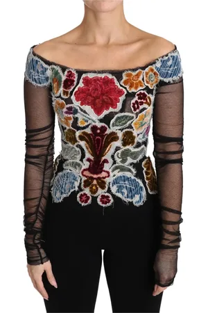 Dolce & Gabbana Topp, Dam, 2Xs, Bomull, Elegant blommig applikation långärmad topp