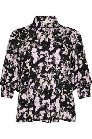 Kaffe Blusar & Skjortor , Dam, 6Xl, Elegant svart/rosa grafiska streck blus