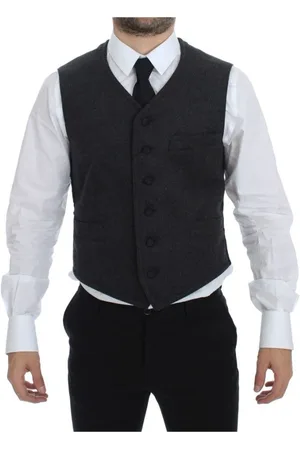 Dolce & Gabbana Kostym, Herr, M, Bomull, Elegant Grå Ullblandning Klänning Väst