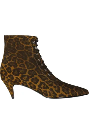 Saint Laurent Skor, Dam, 37 EU, Mocka, Leopardmönstrade Snörstövlar