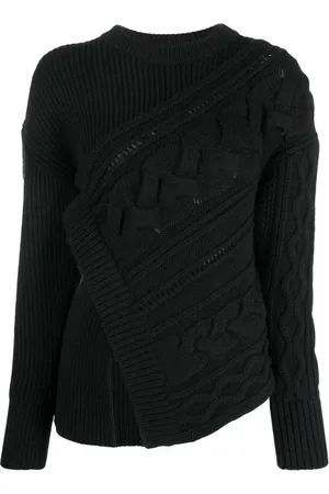 Alexander McQueen Stickade tröjor & koftor, Dam, S, Asymmetrisk Ulltröja med Ribbade Detaljer