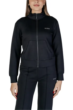 Guess Sweatshirts & Hoodies, Dam, XS, Polyester, Svart Zip-Up Långärmad Sweatshirt