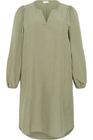 Kaffe Klänning, Dam, 2Xl, Enkel Solid Klänning med Långa ärmar