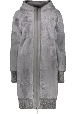 LORENA ANTONIAZZI Kappa, Dam, S, Läder, Shearling overcoat med stickade insatser