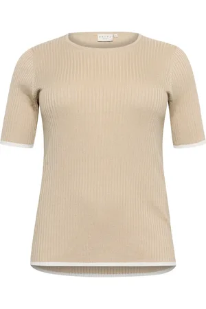 Kaffe Stickade tröjor & koftor, Dam, L, Rib Contrast Pullover Sweater Feather G.
