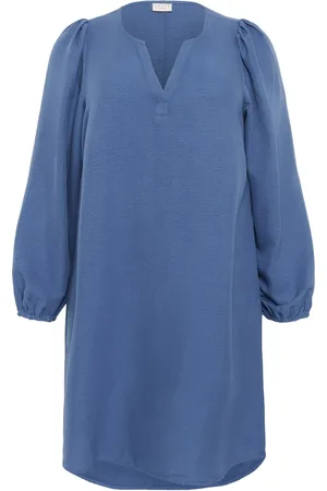 Kaffe Klänning, Dam, 3Xl, Polyester, Enkel Blå Klänning