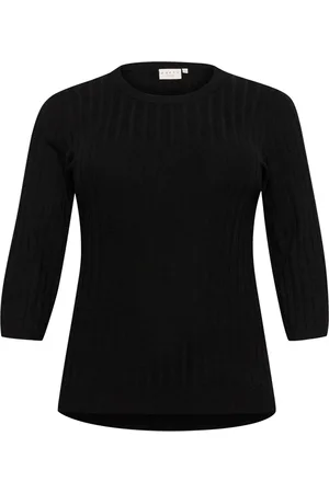 Kaffe Stickade tröjor & koftor, Dam, M, Nylon, Svart Djup Rib Pullover Tröja